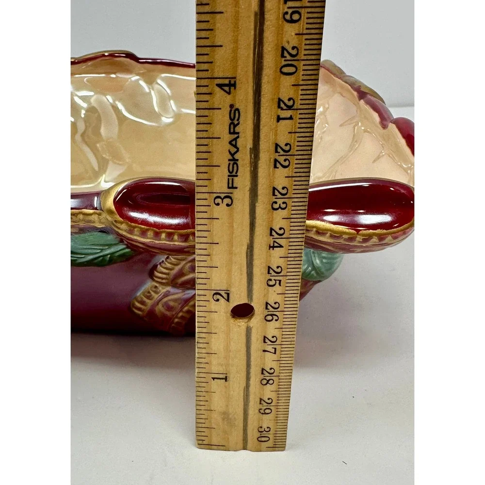 Bailee Brands Vintage 1999 Christmas Burgundy Gold Ribbon Ceramic Square Bowl A1